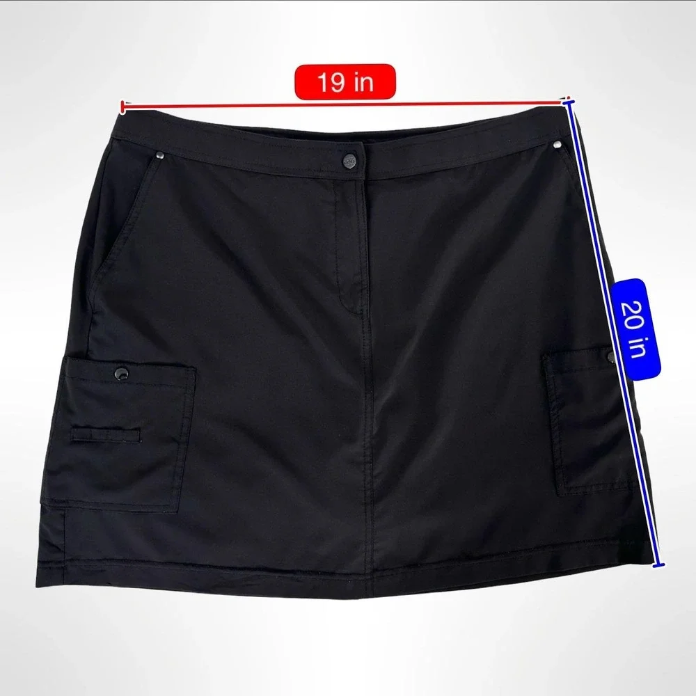 Chico's Zenergy Golf Skort Womens XL Black Stretch Cargo Pockets Built In Shorts